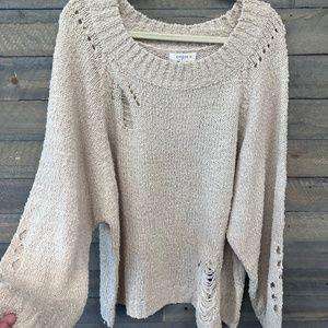 Distressed Detail Round Neck Pullover Sweater